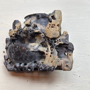 Elegant Black and Cream Soapstone Floral Sculpture